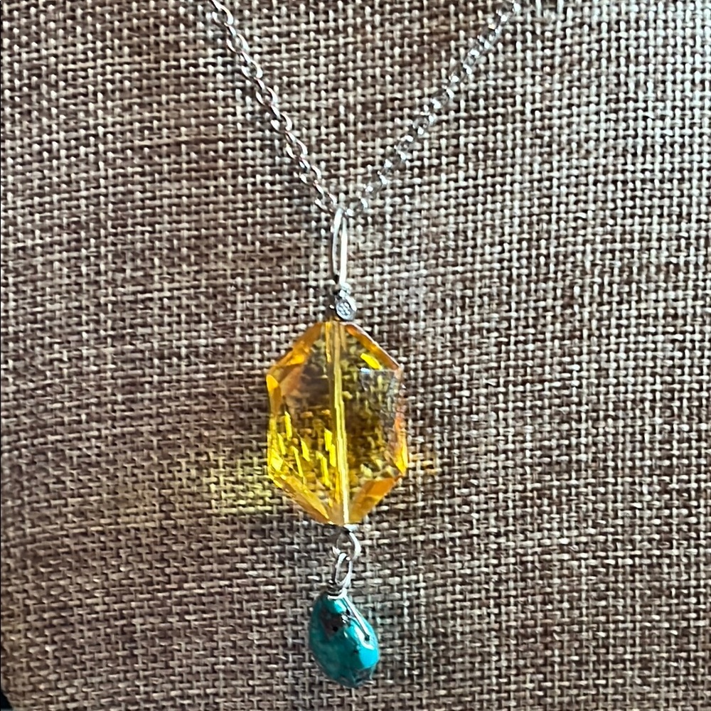 Unique Silver Necklace with Yellow and Turquoise Accents - Picture 6 of 10